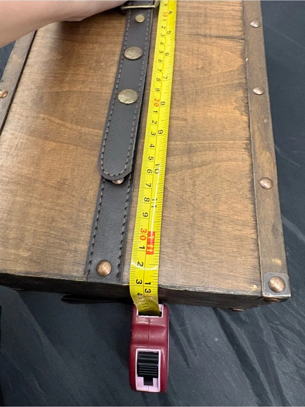 Wooden Vintage Trunk Wine Box Dark Belt Strap